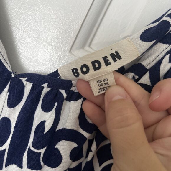 Boden Maxi Dress Womens 2 Jersey Knit Navy Geometric V-neck Preppy Beach Resort - Picture 3 of 10